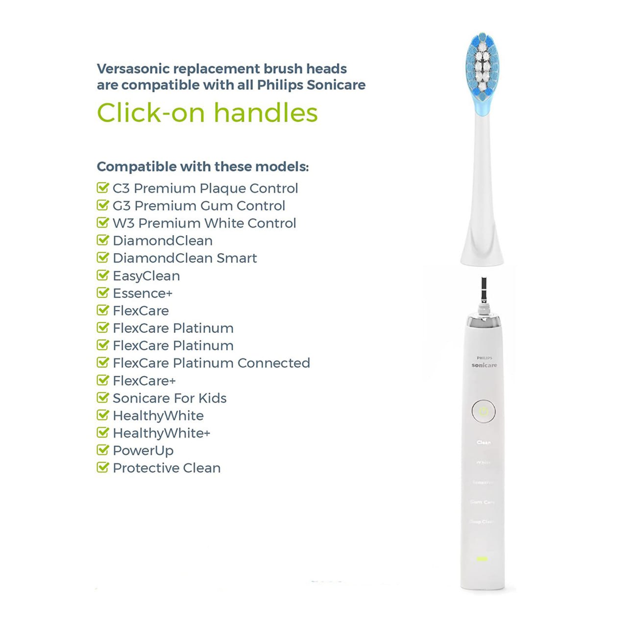 Compatibility chart for Sonicare click-on handles